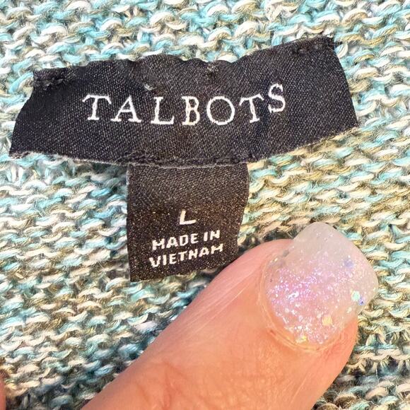 Talbots Large 100% Linen turquoise blue knit blouse Cottage beachy coastal boho - Picture 4 of 5